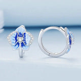 Blue Enamel Butterfly Orchid Ear Clips Phalaenopsis Flower Ear Buckles