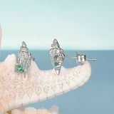 Conch Stud Earrings Inlaid Green Zirconia Hypoallergenic Earrings